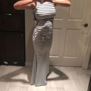 Black white striped long dress